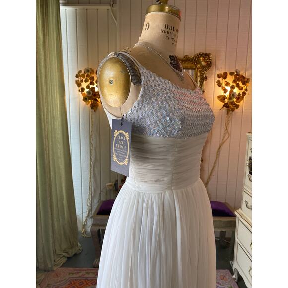 vintage 1960s white sequin and chiffon gown xs iridescent prom wedding formal 60 - Picture 4 of 12